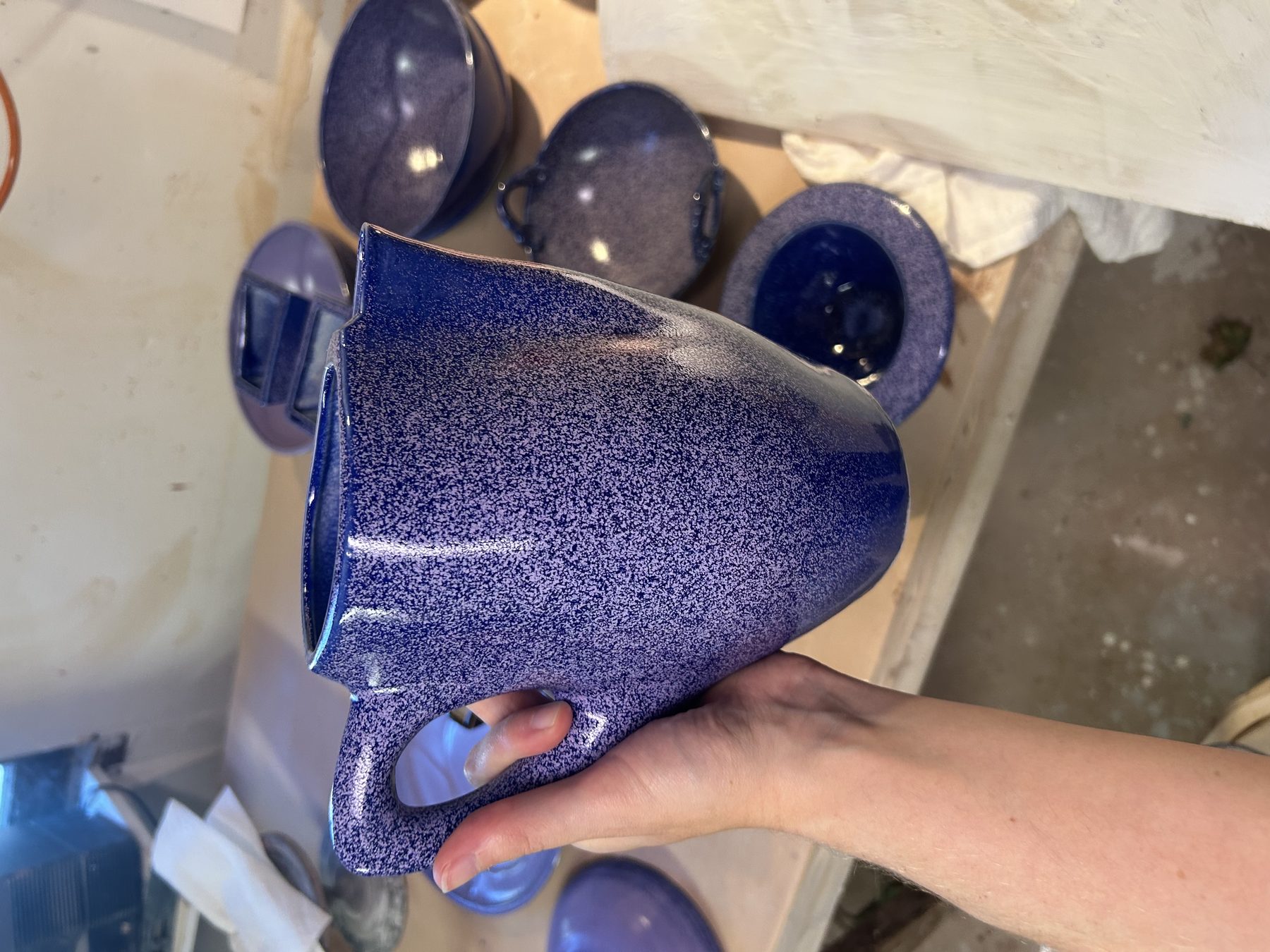 Blue speckled mug